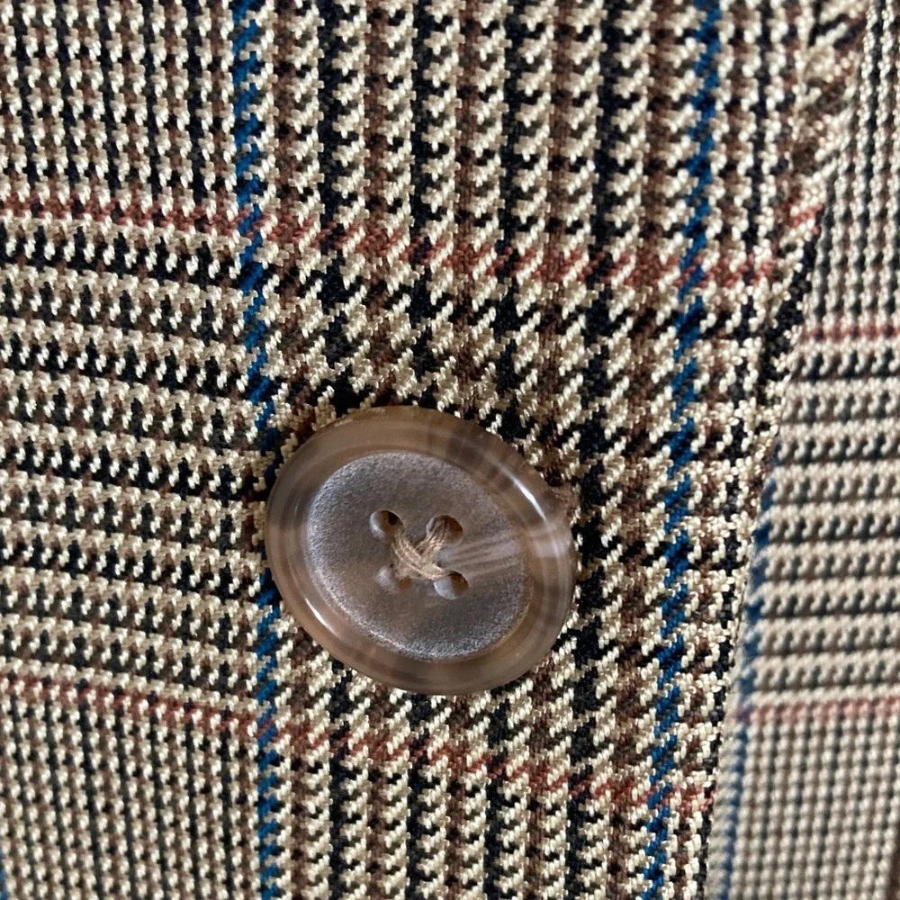 Alan Flusser Mens Classic Brown Plaid‎ 2 Button Blazer Sport Coat Size 44R Wool